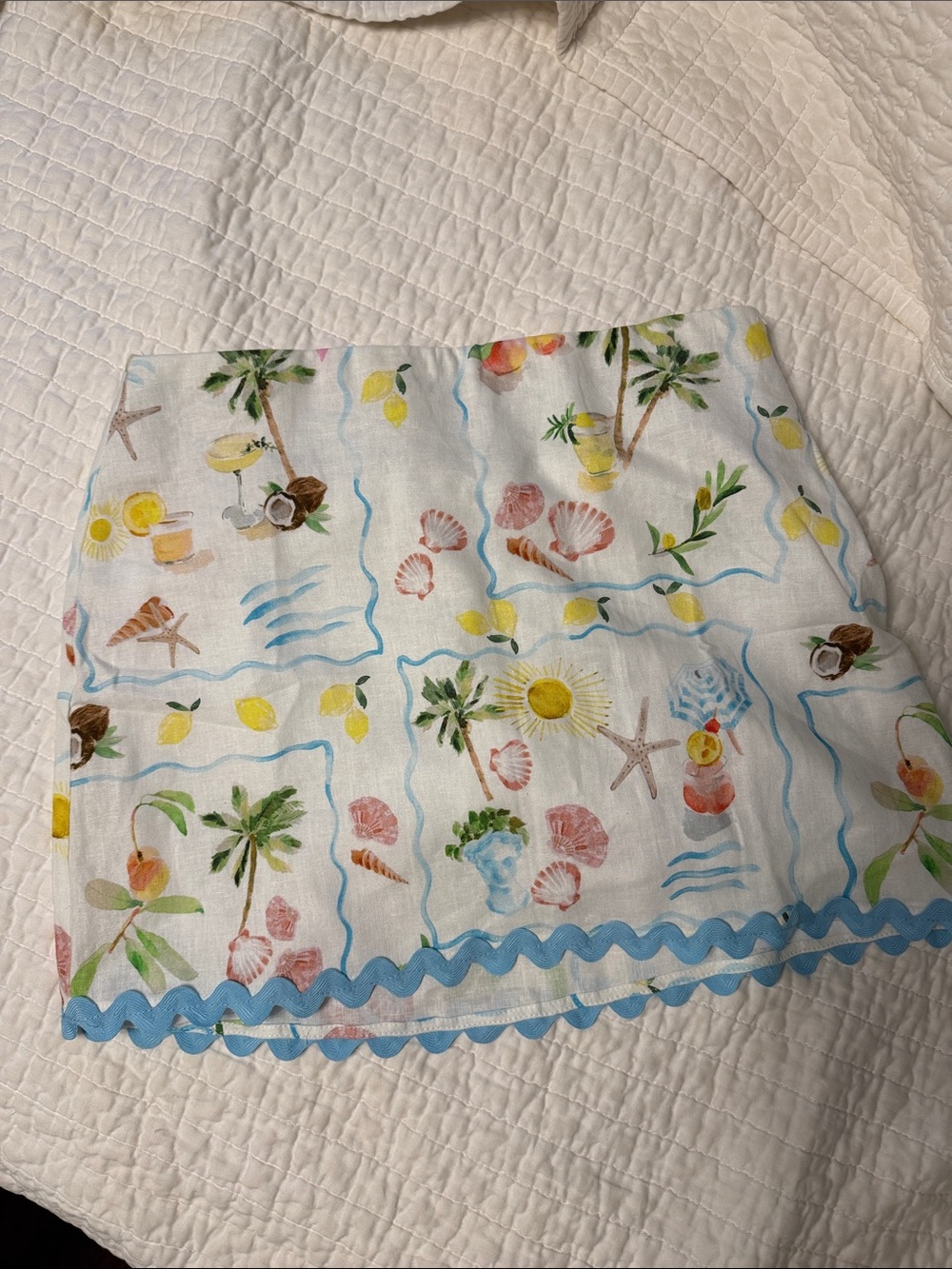 Show Me Your MuMu White Beach Print Mini Skirt with Blue Trim